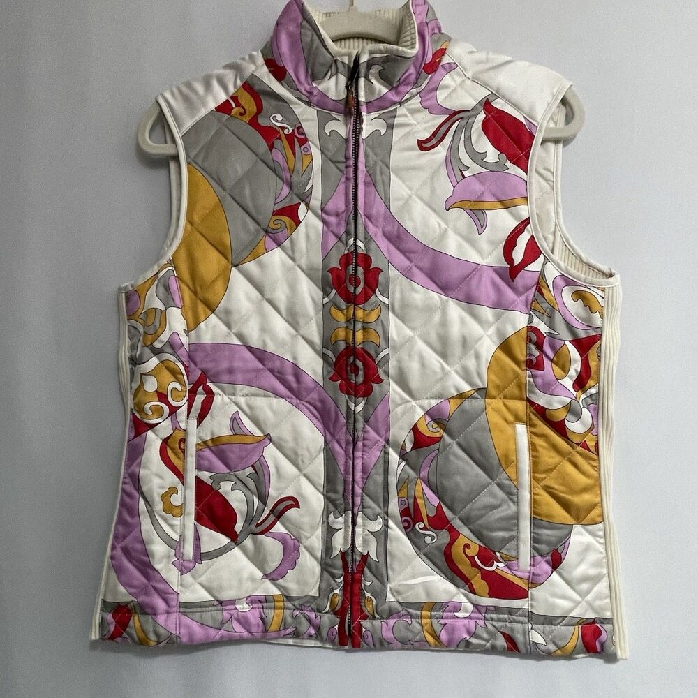 J. McLaughlin 100% Silk Floral Medallian Zippered Vest Sz M